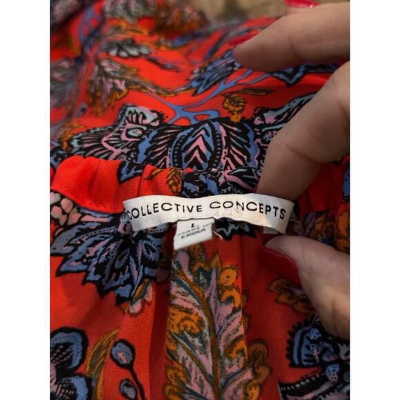 Collective Concepts Women's Red Floral Keyhole Halter Neck Tank Top Size Large - Picture 4 of 9